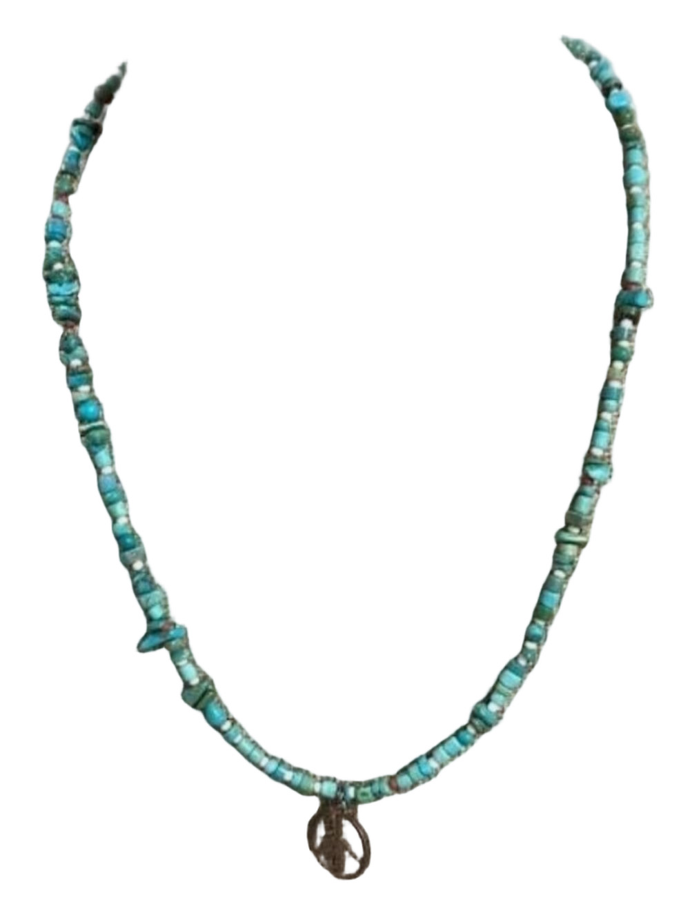 Peyote Bird Turquoise 925 Sterling Silver Beaded Peace Sign Necklace 80$
